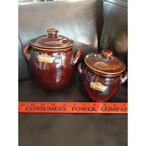 Set Of 2 Sizes Wang Brand Bean Pots w/Lids
